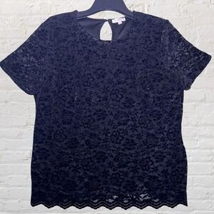 Teddi Rose Black Velvet Lace Blouse Lined Short Sleeve 2XL Floral Whimsigoth Y2K